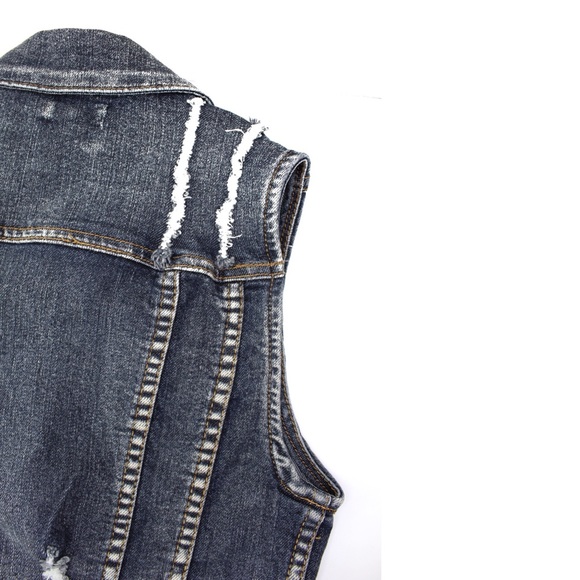 Chiqle Distressed Denim Patchwork Jean Vest S - Picture 7 of 9